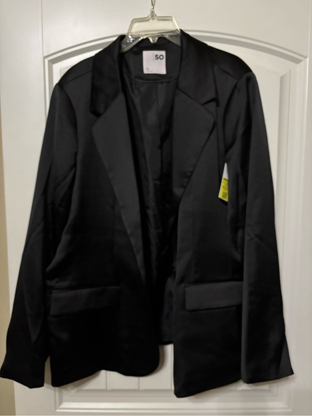 SO Black Satin Blazer Jacket with Notch Lapel